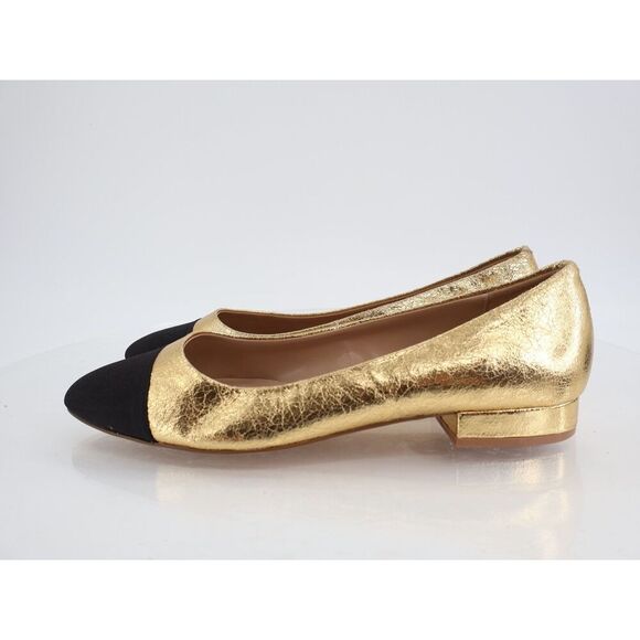Steve Madden Blair Ballet Flats Size 11M Gold Black Cap Toe Slip On Shoes - Picture 5 of 12